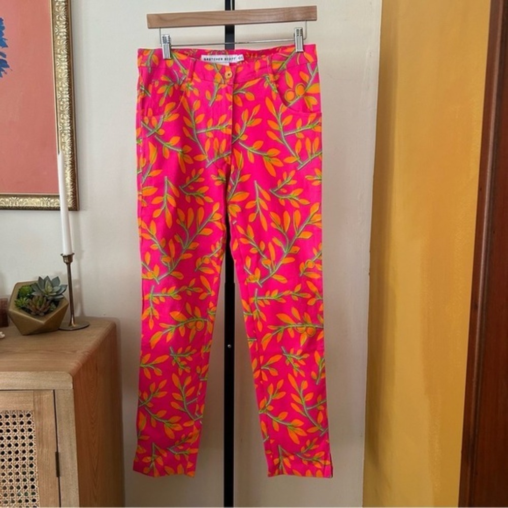 Gretchen Scott Gripeless Pants Stretch Jeans Weedwacker Pink Orange Resort Small